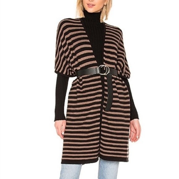 Lovers and Friends Ventura Poncho Striped Cardigan Sweater Beige/Black SMALL NWT - Picture 2 of 13
